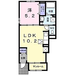デスパシオＢ 1階1LDKの間取り