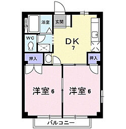 アーバンブルー中西 2階2DKの間取り