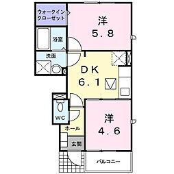 ヴィラ・かたかご　III 1階2DKの間取り