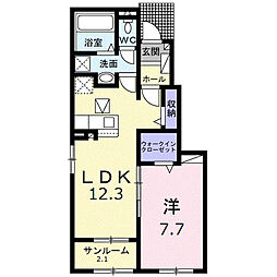 セイバリーＧ 1階1LDKの間取り