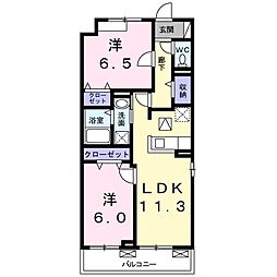 アンダンテII 1階2LDKの間取り