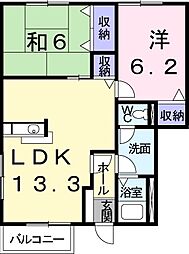 リーヴメゾン北館　Ａ 1階2LDKの間取り