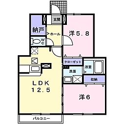 ウォーム郡山 1階2LDKの間取り