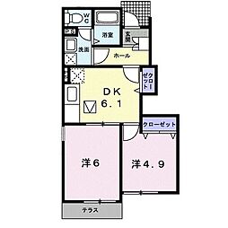 ノイ・ブローテＢ 1階2DKの間取り