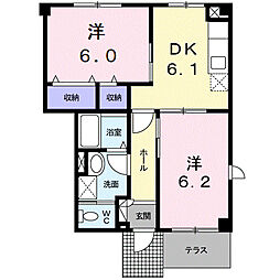 ヴィラノールＤ 102 1階2DKの間取り