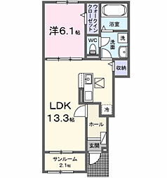 橿原市北妙法寺町アパート 1LDKの間取図画像