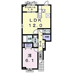 リッコ　ハギノ 1階1LDKの間取り