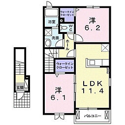 シェーヌII 2階2LDKの間取り