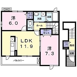 ラフィナート　Ａ 2階2LDKの間取り
