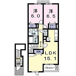 ボヌールＢ 2階2LDKの間取り