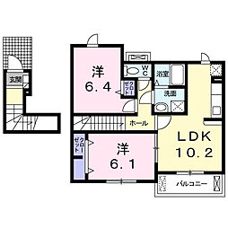 メゾン　ド　ルクプル 2階2LDKの間取り