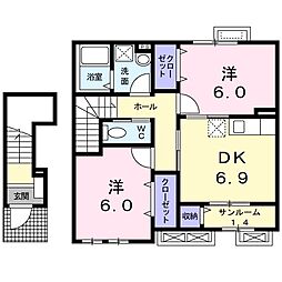 フロ−リッシュ・ヴィラ 2階2DKの間取り