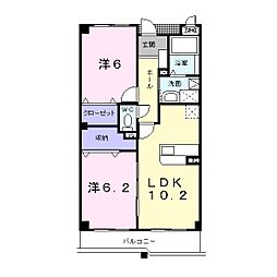 ヌーヴェル・ブリーゼ 202 2階2LDKの間取り