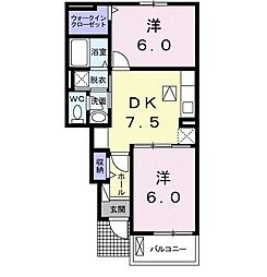 グランシャリオIII 1階2DKの間取り