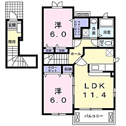 アドベントヒルズＣ 2階2LDKの間取り