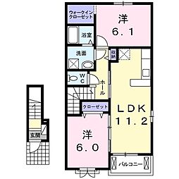 ボヌール・ア・ヴ．Ｍ 2階2LDKの間取り