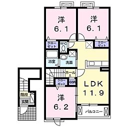 カレント・カーサ　II 2階3LDKの間取り