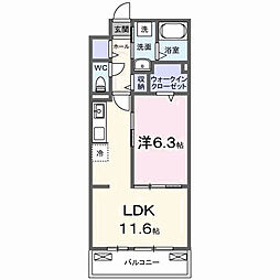 ベルヒルズノース 1LDKの間取図画像