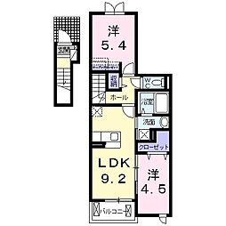 エスポワールマサオカ 2階2LDKの間取り