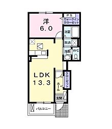 アステール　Ｂ 1階1LDKの間取り