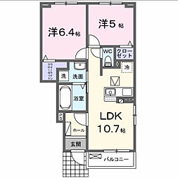 ヒルズ津屋崎I 2LDKの間取図画像