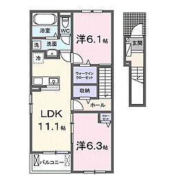 Heart未来 柿原 2LDKの間取図画像