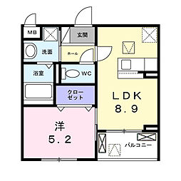 ソレイユ八条春日 1LDKの間取図画像