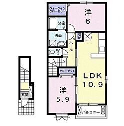 ネクストステージ　Ｂ 2階2LDKの間取り
