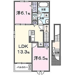 西条町寺家アパート I 2LDKの間取図画像