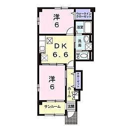 カーサクラールA 2DKの間取図画像