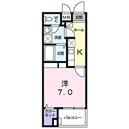 カーサアリエッタ 1Kの間取図画像