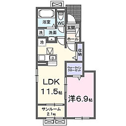 サニーサイド 1LDKの間取図画像