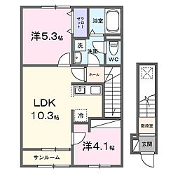 フラン フルール A 2LDKの間取図画像