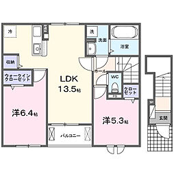 ニューローズつくばA棟 2LDKの間取図画像