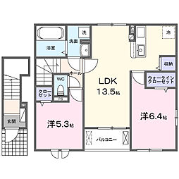 ニューローズつくばA棟 2LDKの間取図画像