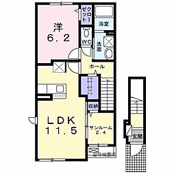 ニュー平和荘B 1LDKの間取図画像