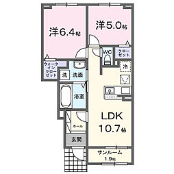 メア ヒュッゲ 2LDKの間取図画像