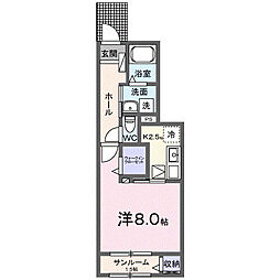アルドーレII 1Kの間取図画像