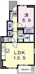 カーサボヌールA 1LDKの間取図画像