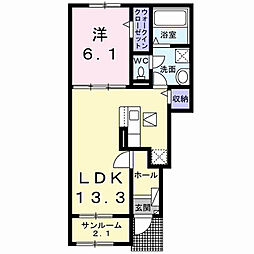 ソレイユ元町IV 1LDKの間取図画像