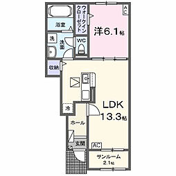 ベル ヴィータII 1LDKの間取図画像