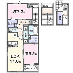 リバーサイド西山 2LDKの間取図画像