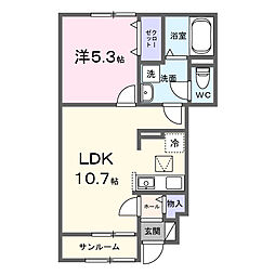 セゾンフルール 1LDKの間取図画像