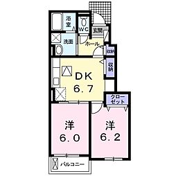 アマテラスまのせA 2DKの間取図画像
