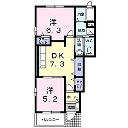 カレントハウスD 2DKの間取図画像