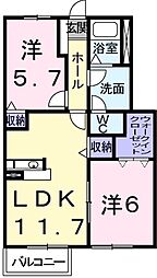 キャッスルハイツC棟 2LDKの間取図画像