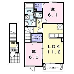 ルーベル鴨島B 2LDKの間取図画像
