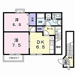 グレーシア西殿A 2DKの間取図画像
