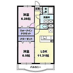 メゾンソレイユ 2LDKの間取図画像