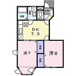 アルブルヴィラージュ2棟 2DKの間取図画像